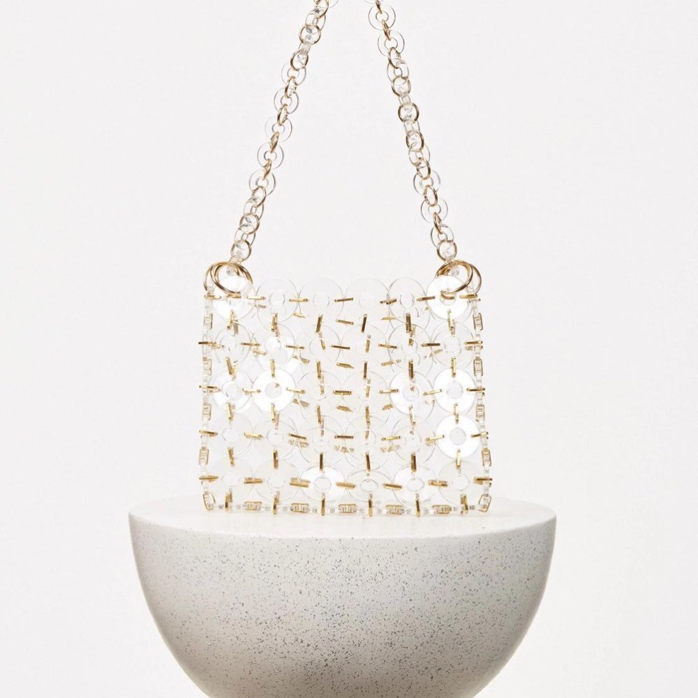 NEW Cult Gaia Jasmin Acrylic Shoulder Bag - Clear/Gold Tone